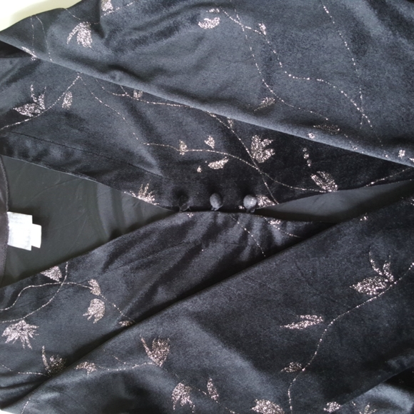 Velour Black Sparkle Vintage 2 pieces Long Jacket & Sleeveless Dress Petite Sz 8 - Picture 10 of 16